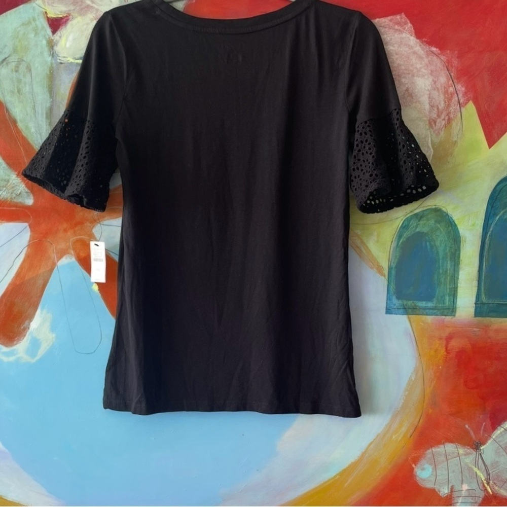 NWT Talbots Women's Medium Black
Eyelet Short Sleeve T Shirt Pullover
Top
